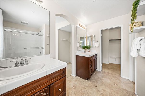 Bathroom, Dual Sink Vanities, Glass Shower, Interior, Tile Countertops