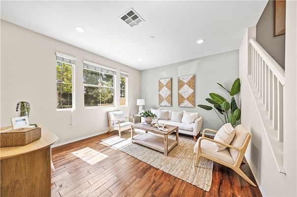 Interior, Living room, Recessed Lighting, Wood Texture Flooring
