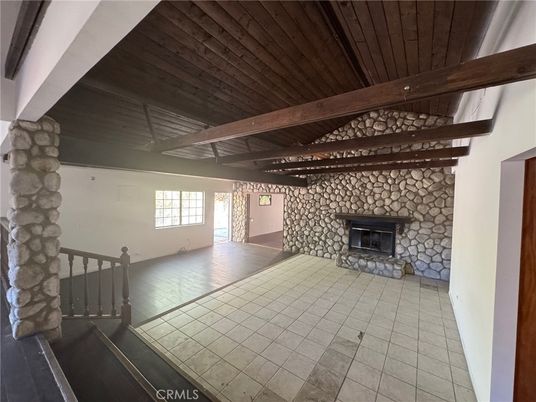 Empty room, Fireplace, Interior, Wooden Beams, Wooden Ceilings, Wood Texture Flooring