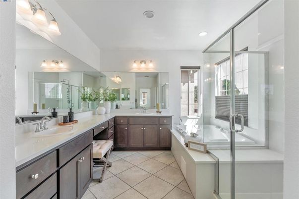 Bathroom, Dual Sink Vanities, Glass Shower, Interior, Recessed Lighting