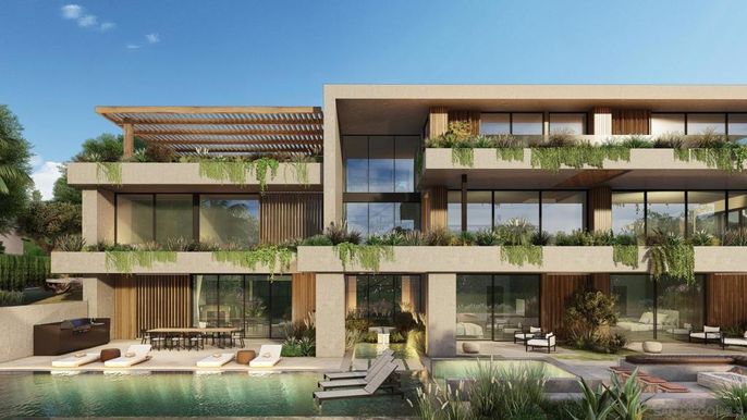 Exterior, Facade, Pool, Modern