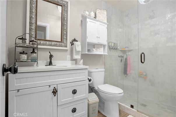 Bathroom, Glass Shower, Interior, Wood Texture Flooring