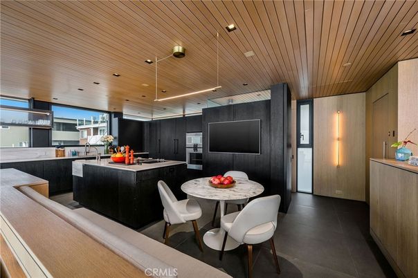 Dining room, Interior, Kitchen, Pendant Lights, Recessed Lighting, Wooden Ceilings