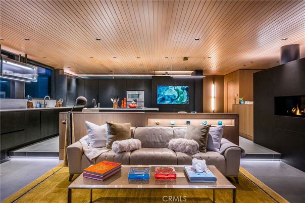 Fireplace, Interior, Living room, Recessed Lighting, Wooden Ceilings, Wooden Walls
