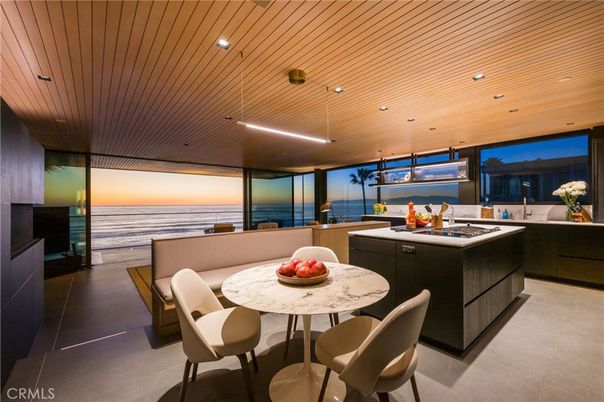 Dining room, Interior, Kitchen, Pendant Lights, Recessed Lighting, Water, Wooden Ceilings