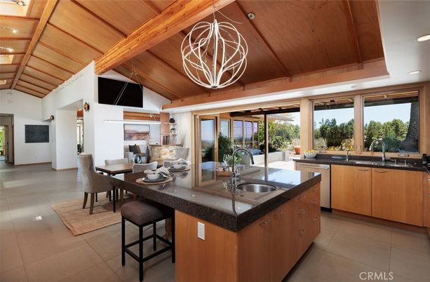 Dining room, Fireplace, Interior, Kitchen, Pendant Lights, Recessed Lighting, Stainless Steel Appliances, Wooden Beams, Wooden Ceilings