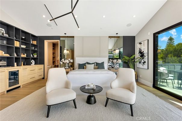 Bedroom, Interior, Living room, Pendant Lights, Recessed Lighting, Wood Texture Flooring