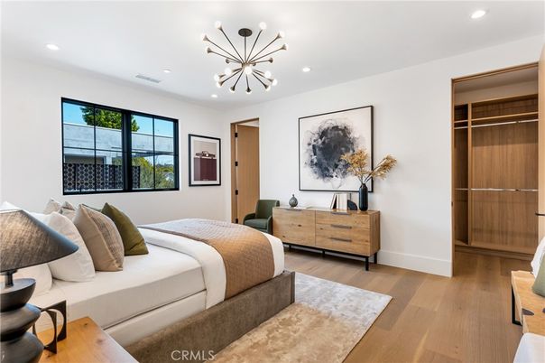 Bedroom, Interior, Pendant Lights, Recessed Lighting, Wood Texture Flooring
