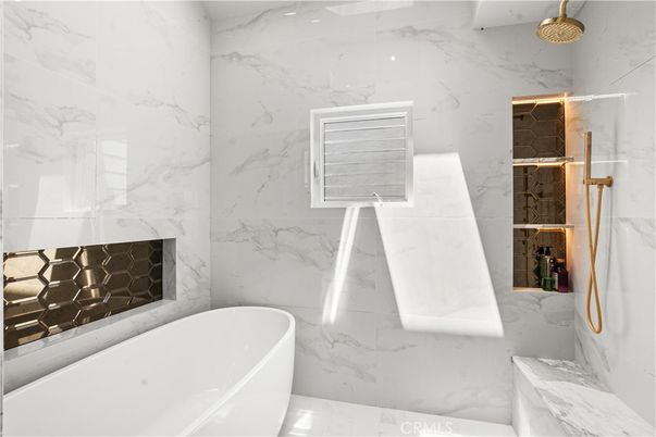 Bathroom, Fireplace, Free Standing Baths, Interior, Marble, Marble Walls
