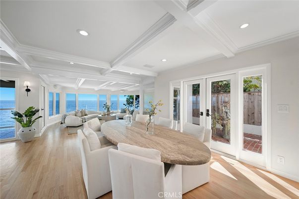 Dining room, Interior, Living room, Recessed Lighting, Water, Wood Texture Flooring