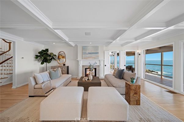 Fireplace, Interior, Living room, Recessed Lighting, Water, Wood Texture Flooring