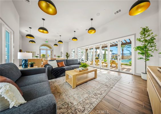 Interior, Living room, Pendant Lights, Wood Texture Flooring