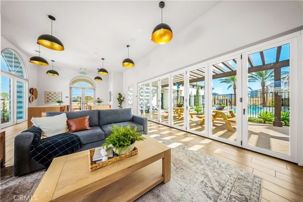 Interior, Living room, Pendant Lights, Wood Texture Flooring