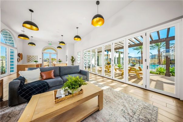 Interior, Living room, Pendant Lights, Wood Texture Flooring