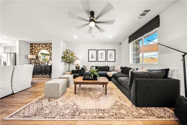 Interior, Living room, Recessed Lighting, Stainless Steel Appliances, Wood Texture Flooring