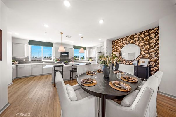 Dining room, Interior, Kitchen, Pendant Lights, Recessed Lighting, Water, Wood Texture Flooring