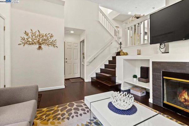 Fireplace, Interior, Recessed Lighting, Wood Texture Flooring