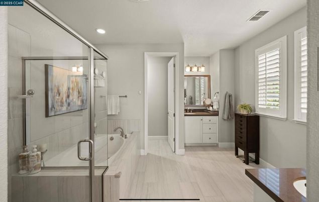 Bathroom, Glass Shower, Interior, Recessed Lighting