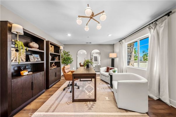 Home Office, Interior, Pendant Lights, Recessed Lighting, Wood Texture Flooring