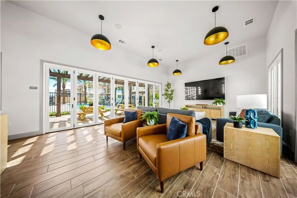 Interior, Living room, Pendant Lights, Wood Texture Flooring