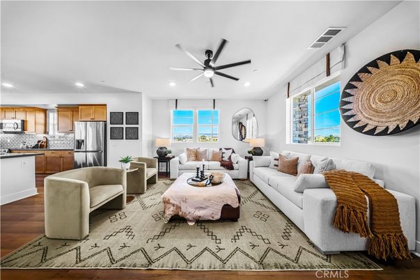 Interior, Kitchen, Living room, Recessed Lighting, Stainless Steel Appliances, Wood Texture Flooring