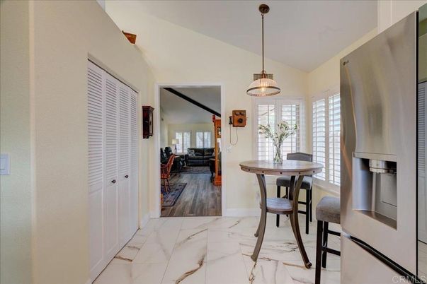 Dining room, Interior, Marble, Pendant Lights, Wood Texture Flooring
