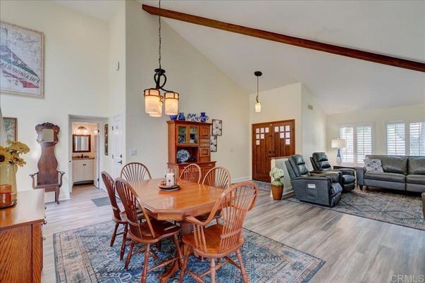 Dining room, Interior, Living room, Pendant Lights, Wood Texture Flooring