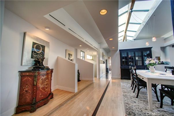 Dining room, Glass Ceilings, Interior, Pendant Lights, Recessed Lighting, Wood Texture Flooring