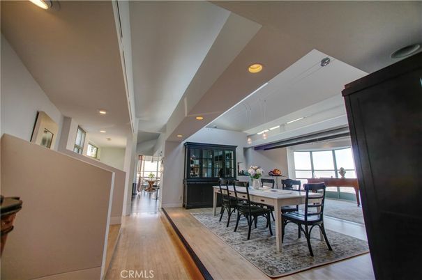 Dining room, Interior, Recessed Lighting, Wood Texture Flooring
