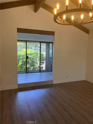 Chandelier, Empty room, Interior, Wooden Beams, Wood Texture Flooring
