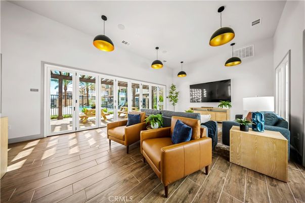 Interior, Living room, Pendant Lights, Wood Texture Flooring
