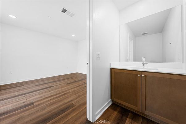 Bathroom, Empty room, Interior, Recessed Lighting, Wood Texture Flooring