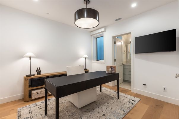 Home Office, Interior, Recessed Lighting, Wood Texture Flooring