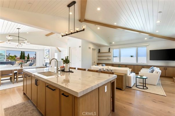 Dining room, Interior, Kitchen, Living room, Pendant Lights, Recessed Lighting, Water, Wood Texture Flooring