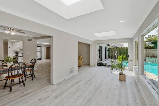 Dining room, Interior, Recessed Lighting, Wood Texture Flooring