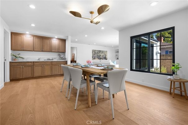 Dining room, Interior, Recessed Lighting, Wood Texture Flooring