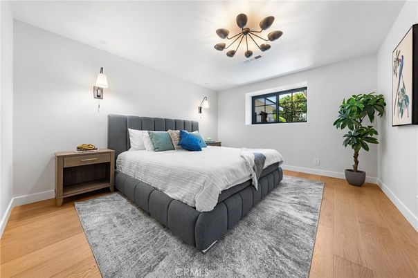 Bedroom, Interior, Pendant Lights, Wood Texture Flooring
