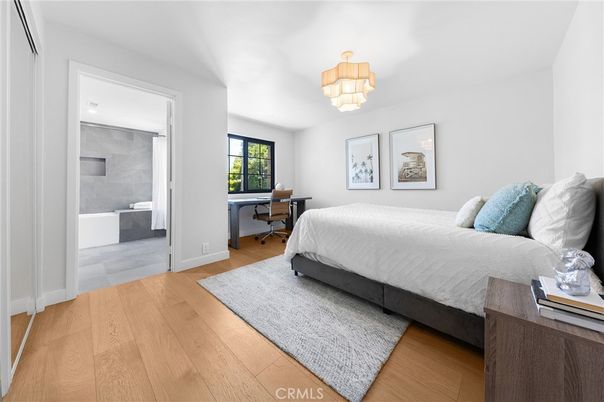 Bathroom, Bedroom, Chandelier, Home Office, Interior, Wood Texture Flooring