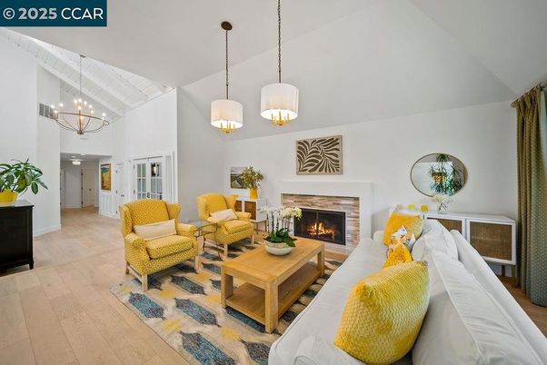 Chandelier, Fireplace, Interior, Living room, Pendant Lights, Wood Texture Flooring