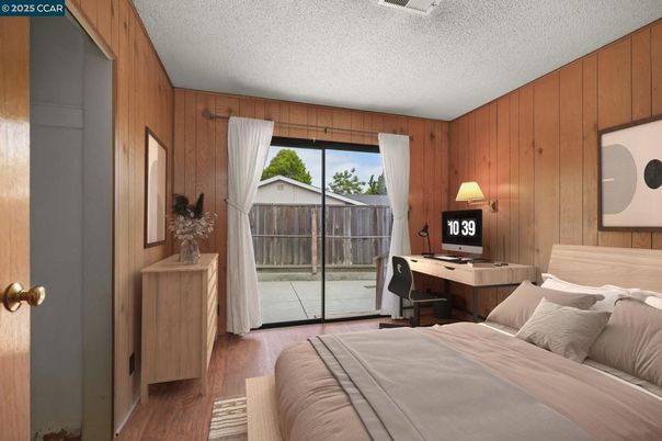 Bedroom, Home Office, Interior, Wood Texture Flooring, Wooden Walls