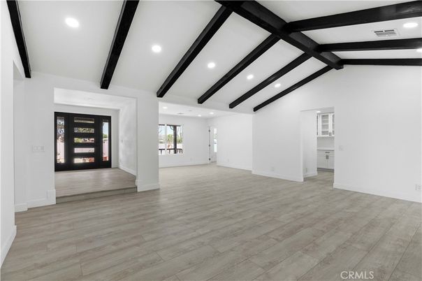 Empty room, Interior, Recessed Lighting, Wooden Beams, Wood Texture Flooring