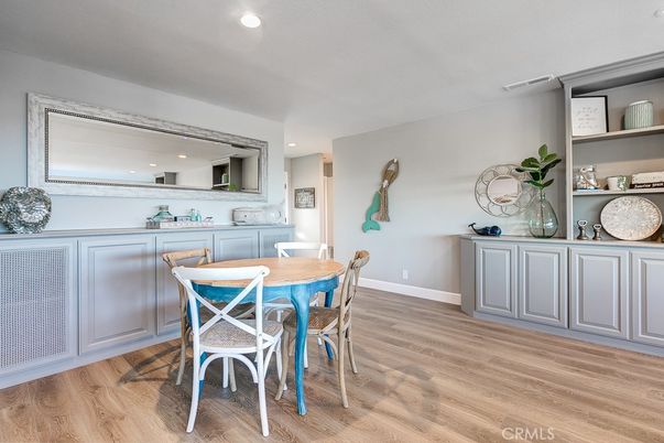 Dining room, Interior, Recessed Lighting, Wood Texture Flooring