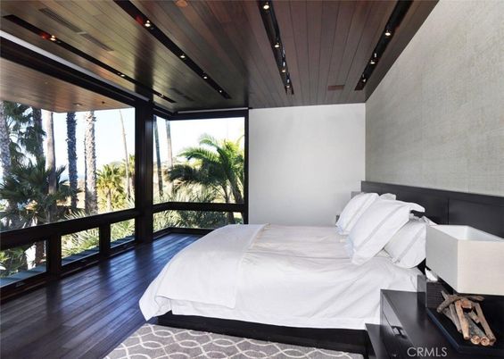 Bedroom, Interior, Recessed Lighting, Wooden Ceilings, Wood Texture Flooring