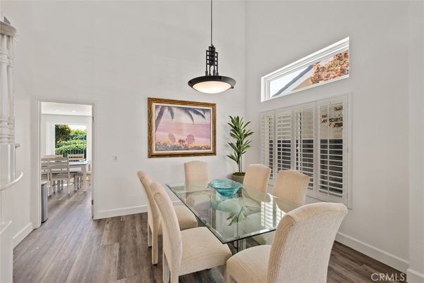 Dining room, Interior, Pendant Lights, Wood Texture Flooring