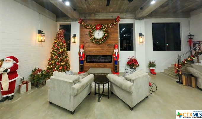 Fireplace, Interior, Living room, Recessed Lighting, Wooden Ceilings, Wooden Walls
