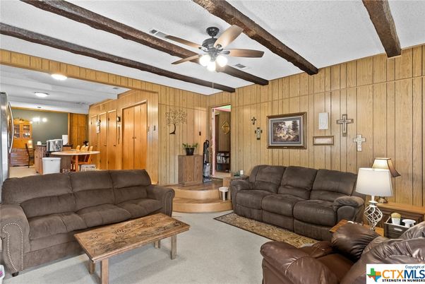 Interior, Living room, Recessed Lighting, Wooden Beams, Wooden Walls