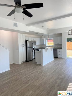 Interior, Kitchen, Pendant Lights, Stainless Steel Appliances, Wood Texture Flooring