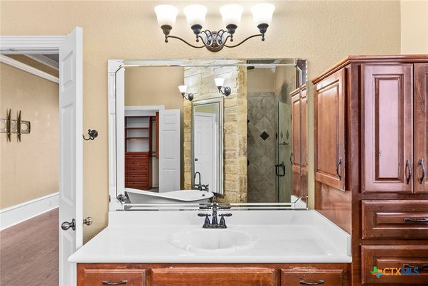 Bathroom, Glass Shower, Interior, Wood Texture Flooring
