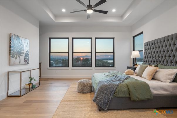 Bedroom, Interior, Recessed Lighting, Water, Wood Texture Flooring