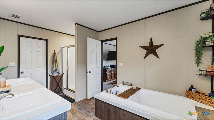 Bathroom, Dual Sink Vanities, Interior, Wood Texture Flooring